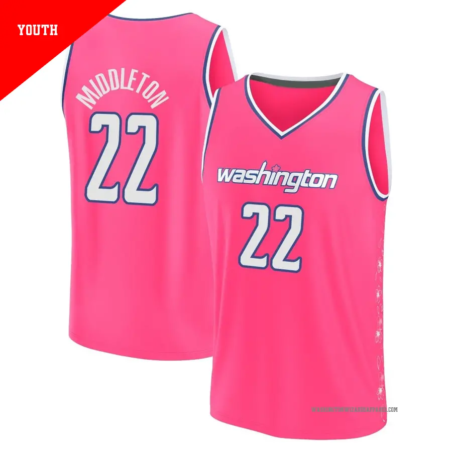 ＃22 Youth Khris Middleton Washington Wizards 2022/23 Fast Break Pink City Edition Jersey
