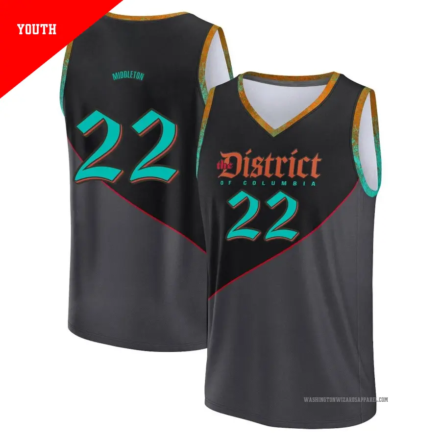 ＃22 Youth Khris Middleton Washington Wizards 2023/24 Fast Break Black City Edition Jersey